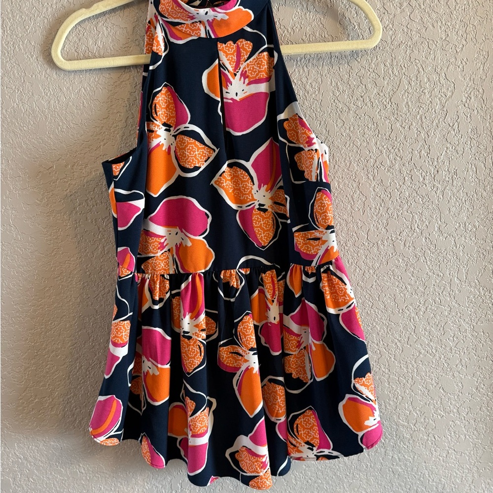 Kaari Blue Floral Tank Top - Navy, Pink, Orange